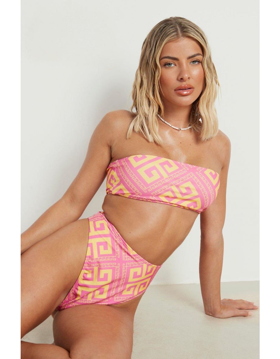 Geo Print High Waisted Bikini Brief - pink - 3