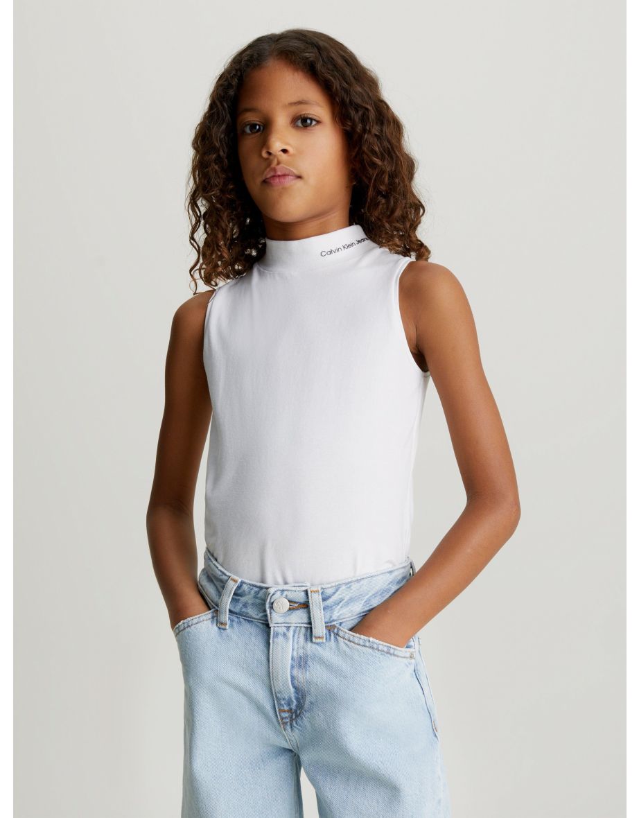 Calvin Klein Girls CKJ Logo Mockneck Tank Top in White