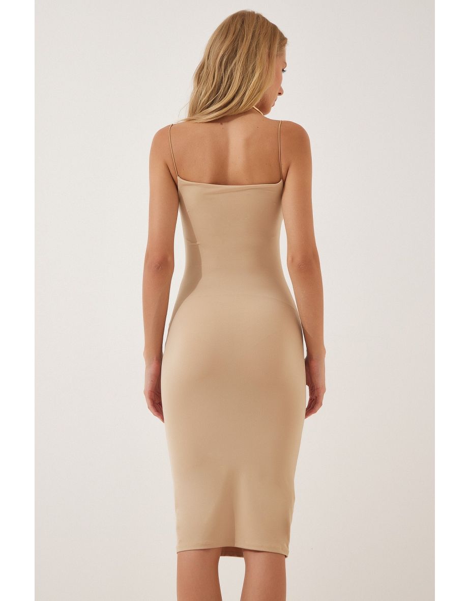 Women's Cream Strapless Jersey Knitted Dress - 2