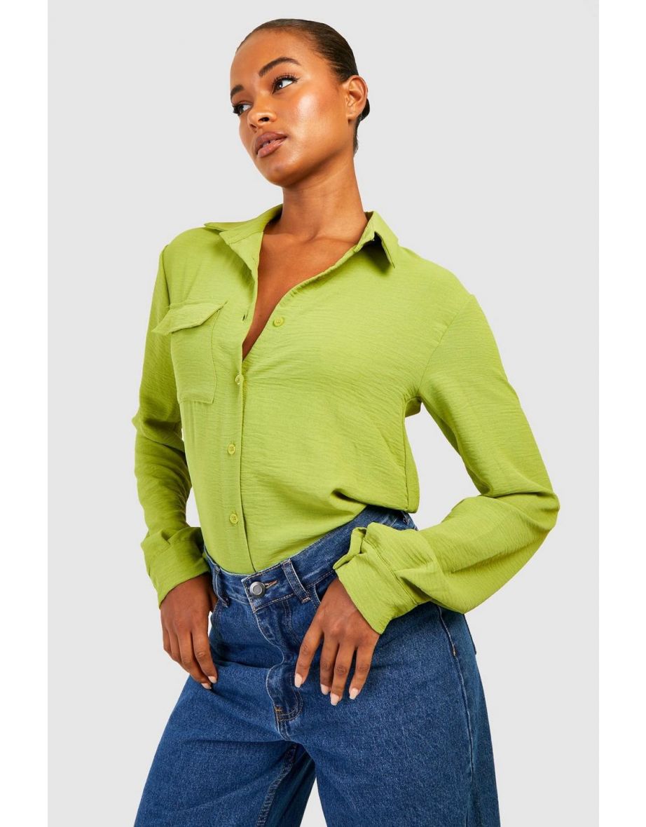 Tall Utility Hammered Satin Shirt - olive