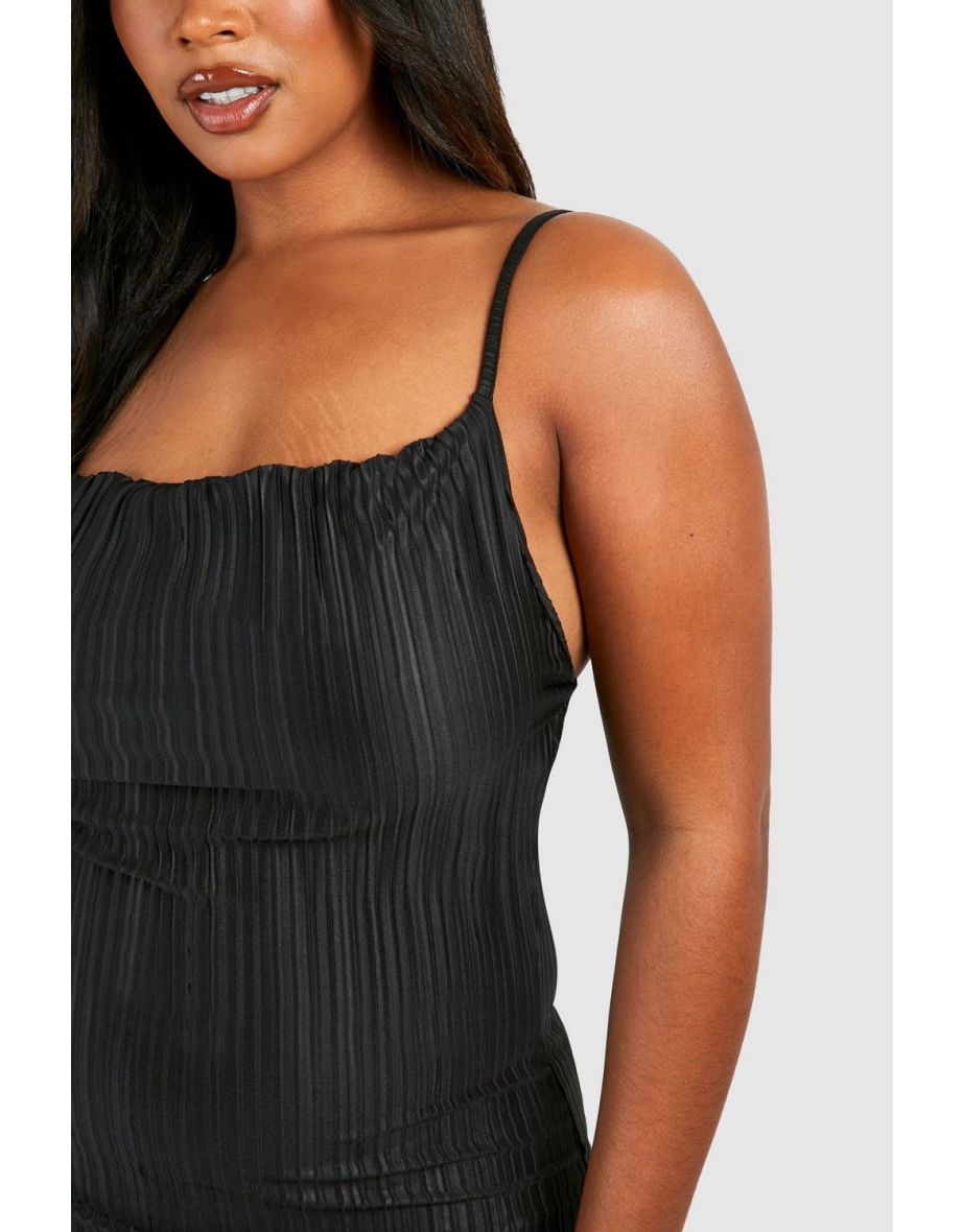 Plus Plisse Cowl Neck Cami Dress - black - 2