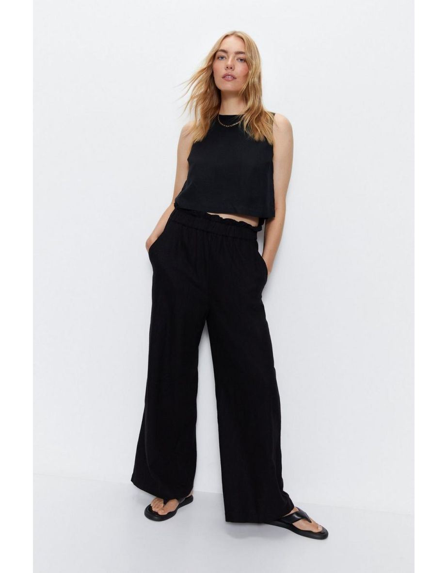 Linen Paper Bag Wide Leg Trousers