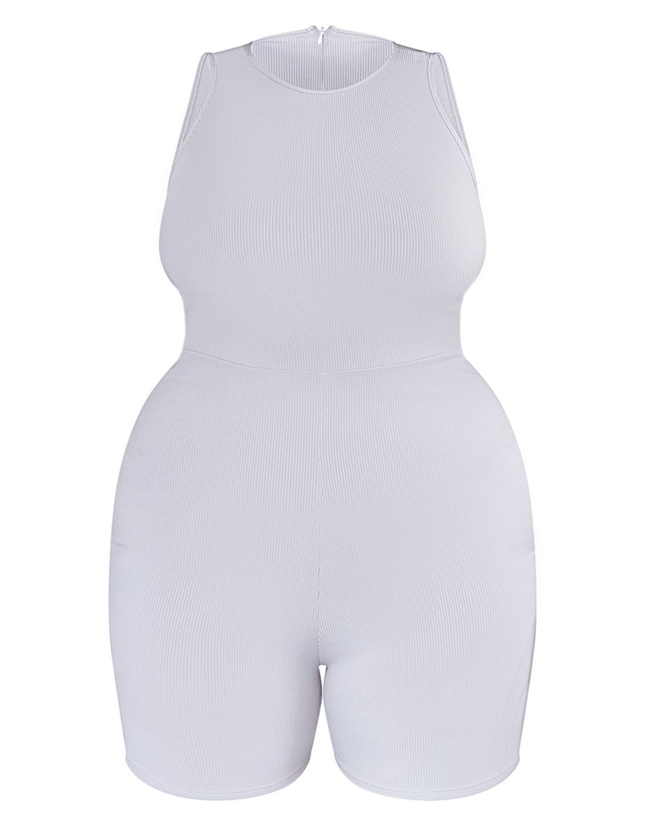 Plus Grey Racer Neck Rib Playsuit - 4