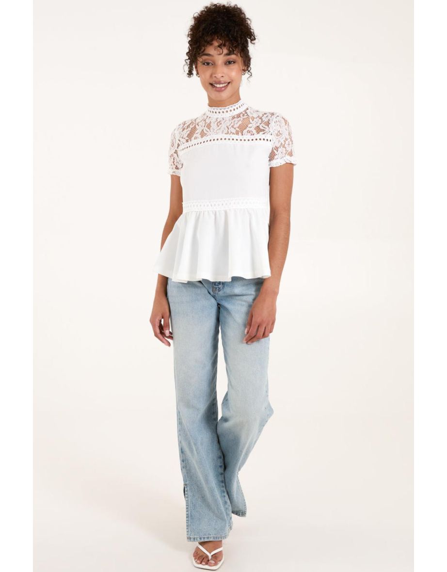 Lace Trimmed Peplum Top