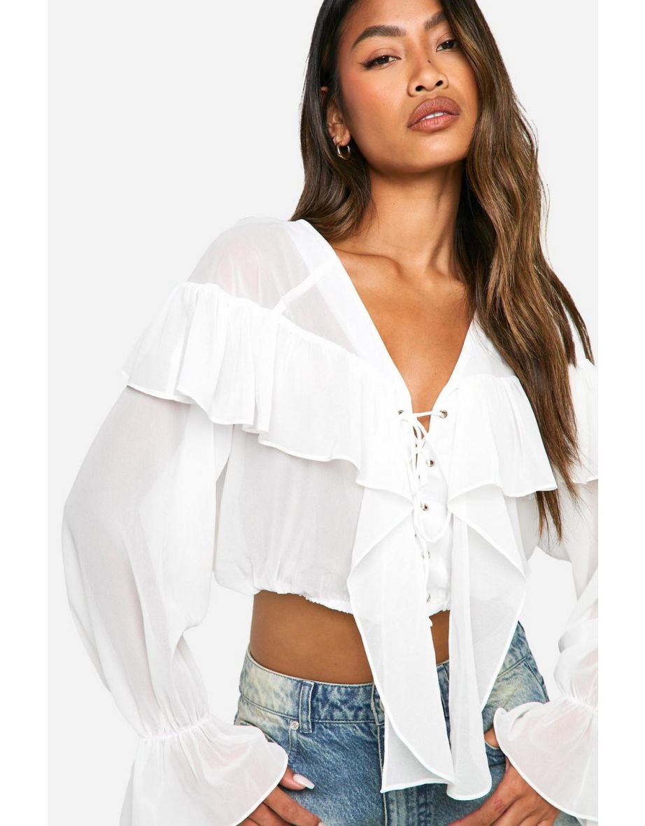 Chiffon Lace Up Blouse - 3