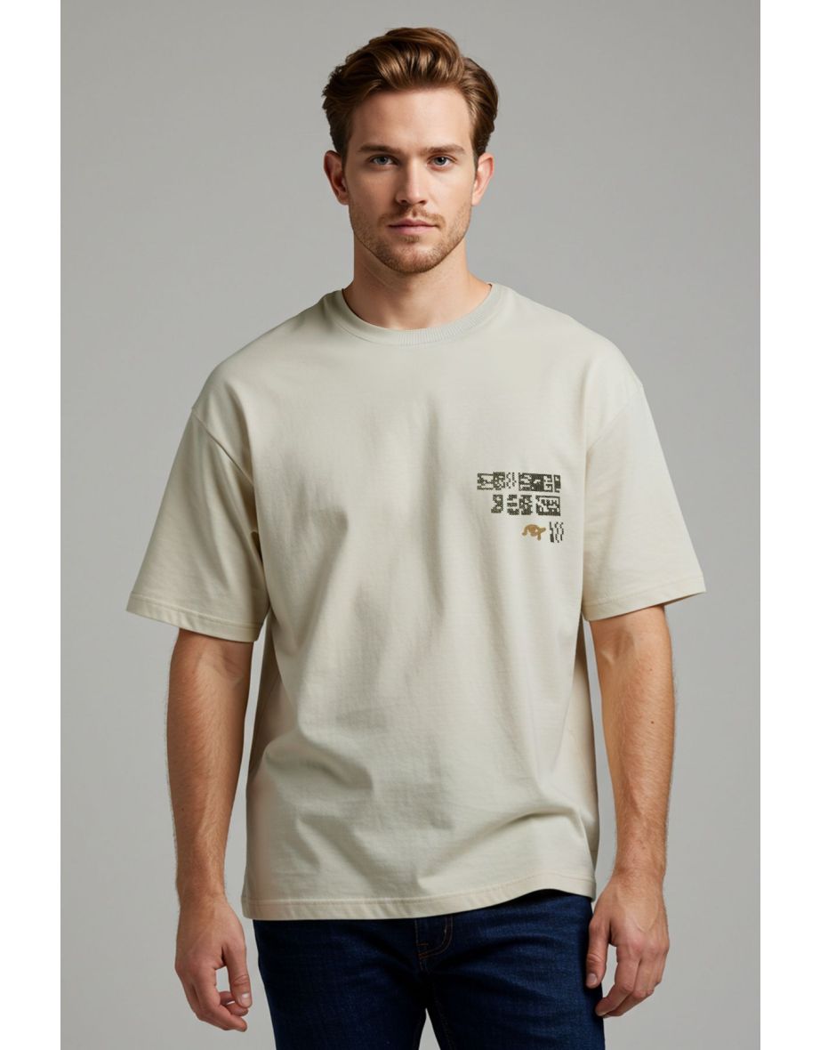 stone Oversize/Wide Cut Ethnic Embroidered T-Shirt