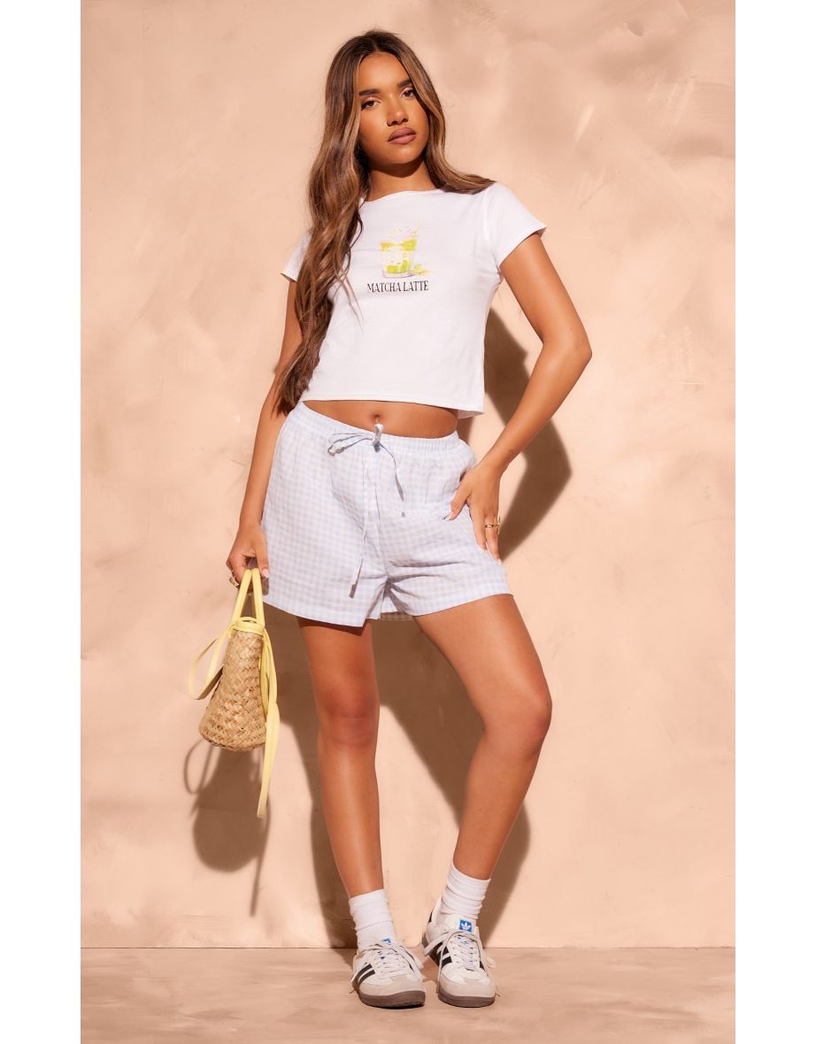 Blue Gingham Thin Waistband Floaty Shorts