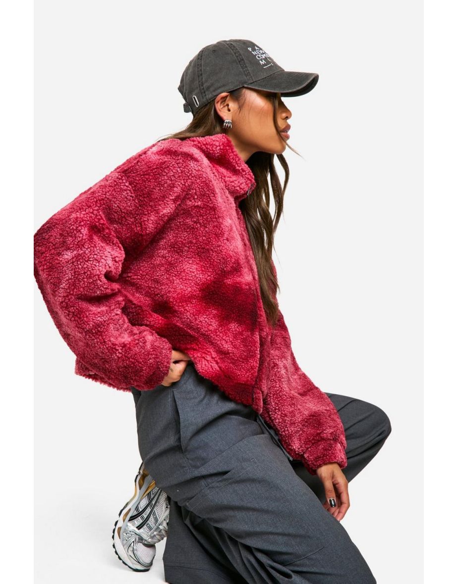 Boxy Tie Dye Print Teddy Bomber Jacket - 3
