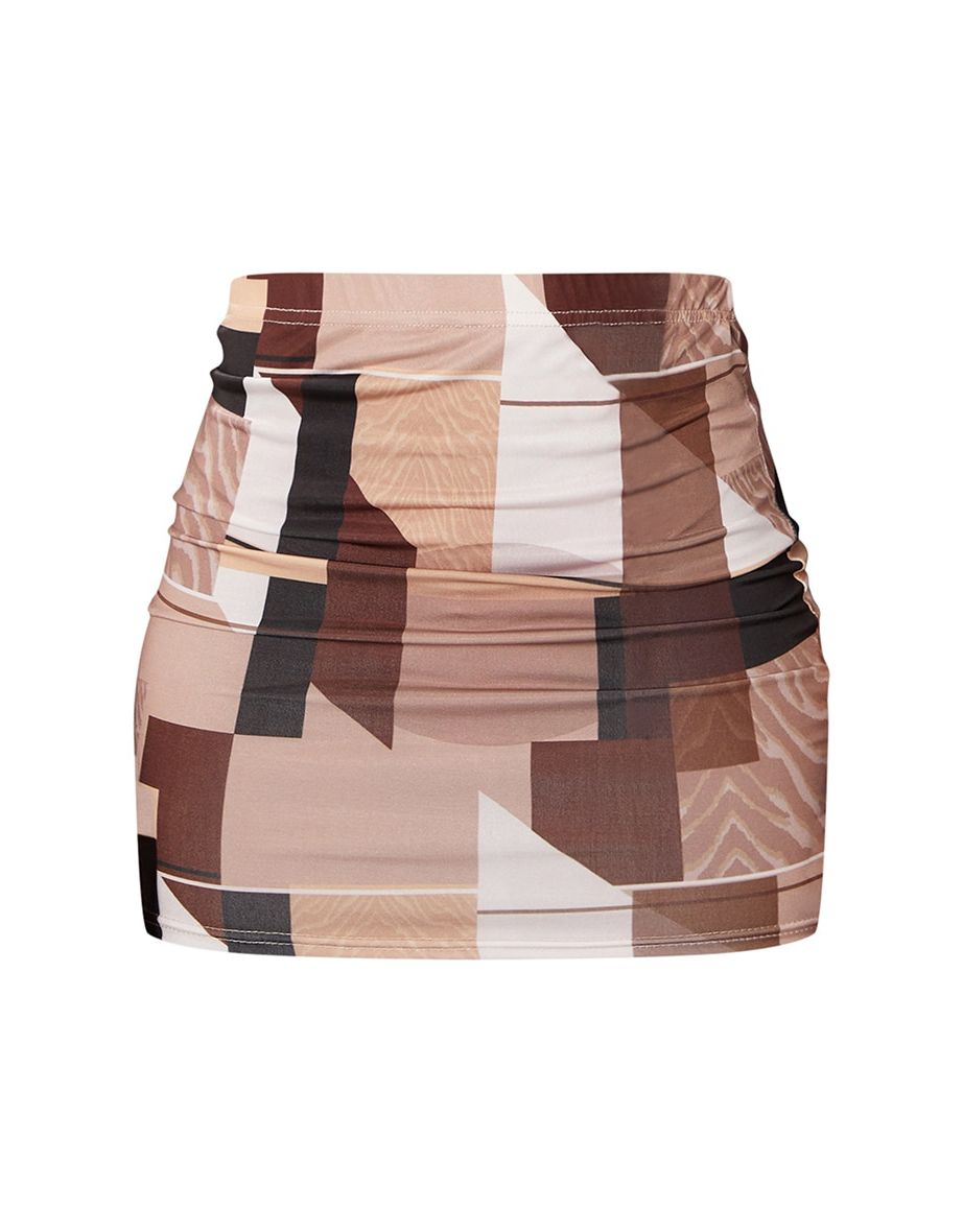 Brown Abstract Slinky Mini Skirt - 5