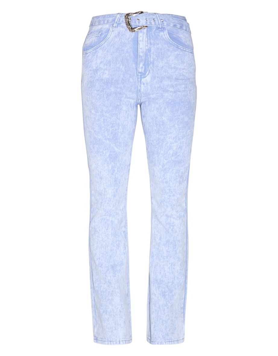 Washed Blue Western Belt Flared Jeans - 4