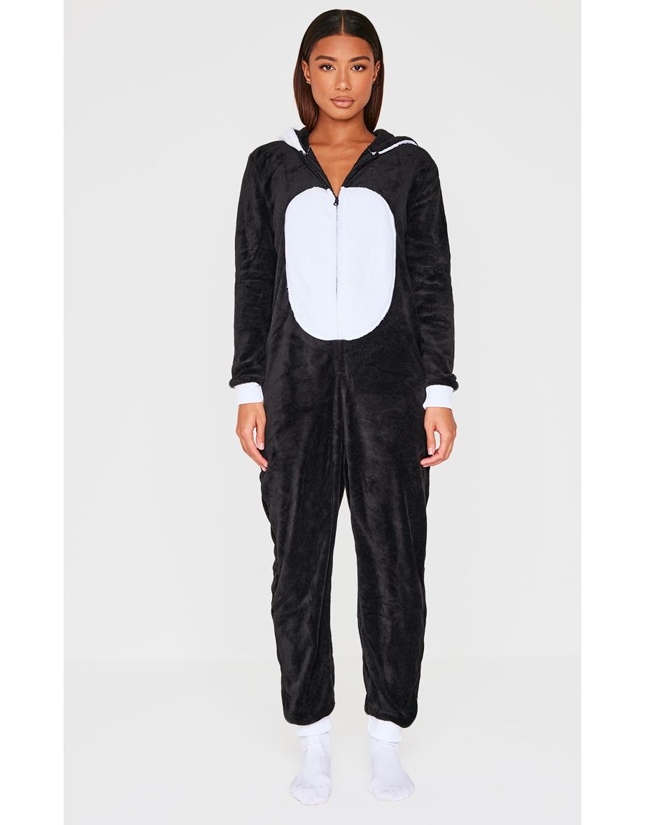 Black Fleece Panda Applique Hooded Onesie