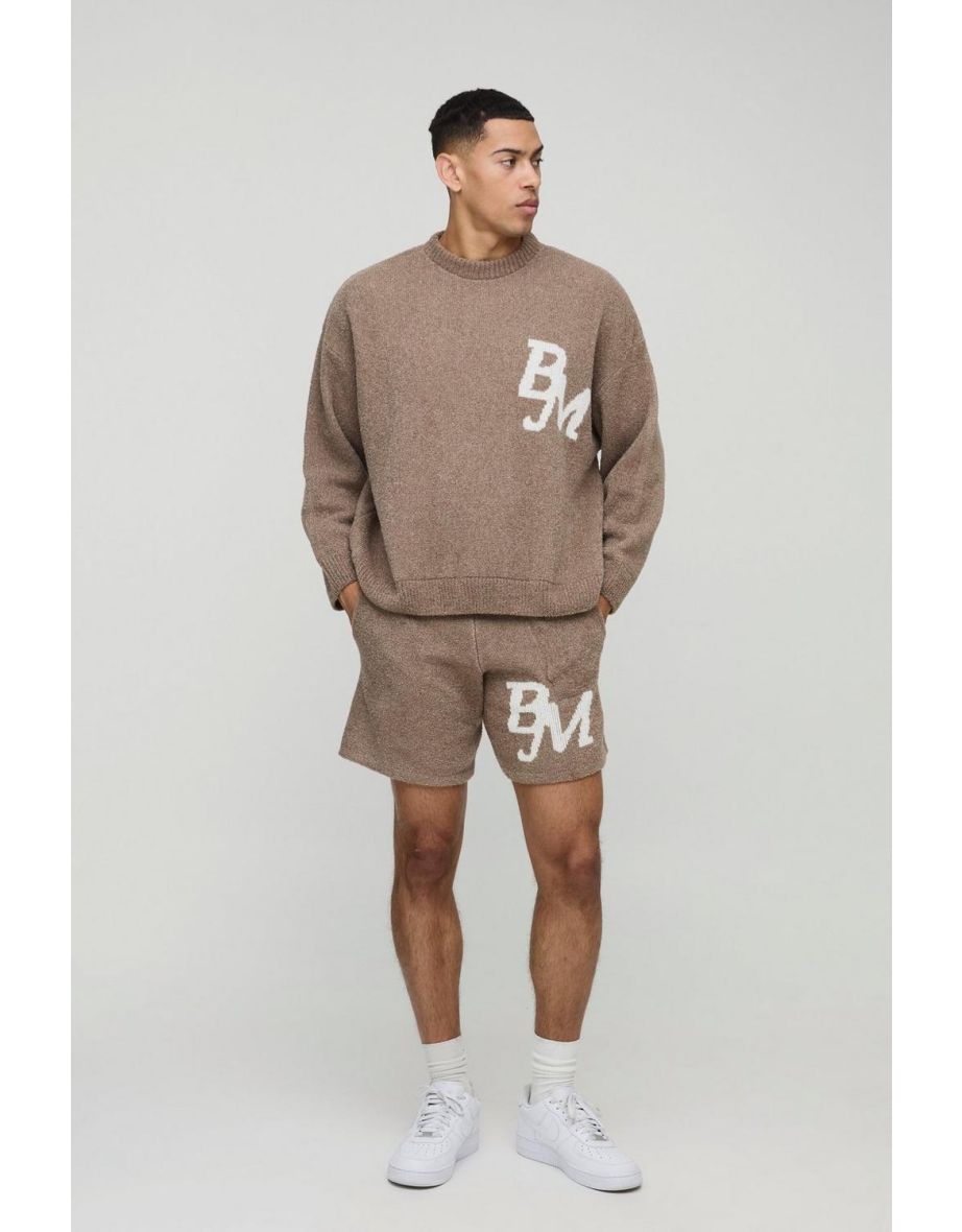 Boxy Fit Boucle BM Knitted Jumper and Shorts Set - taupe