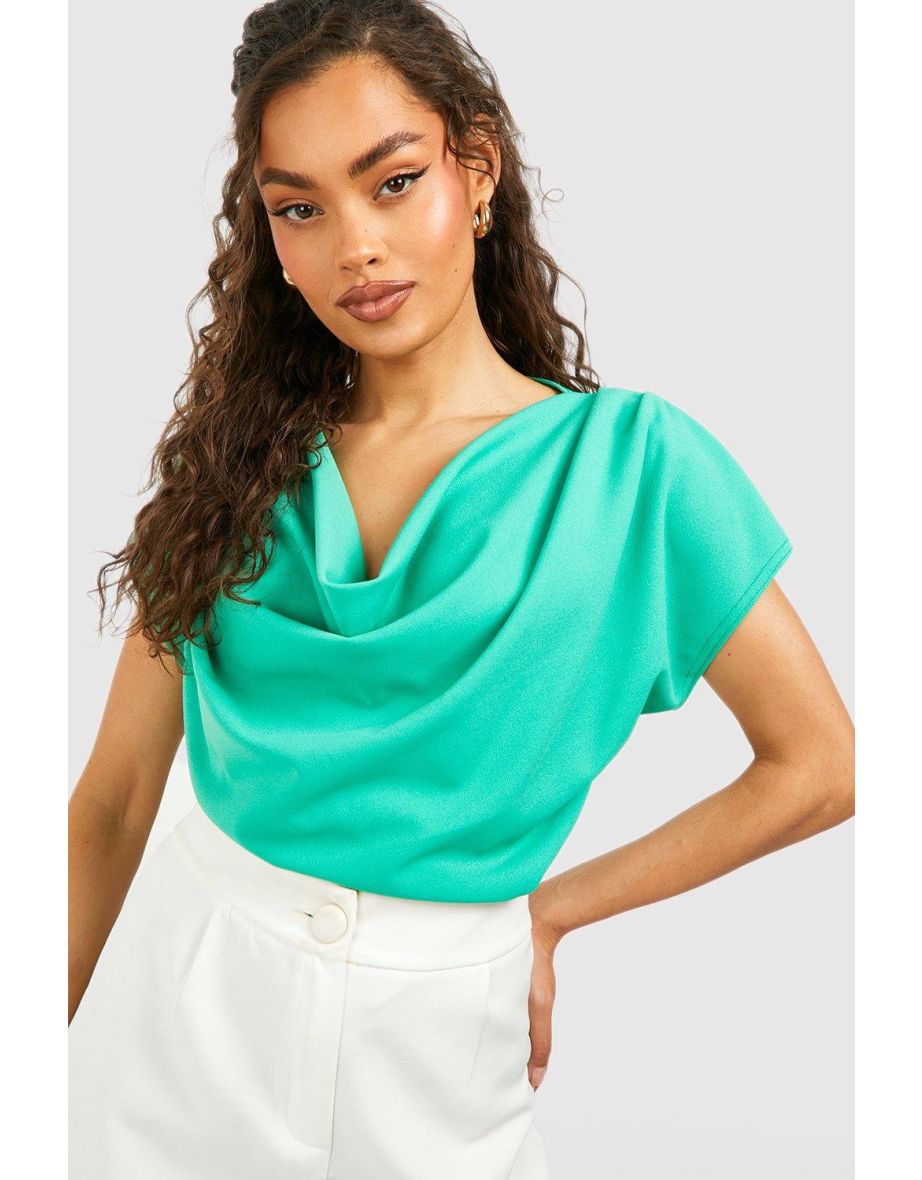 Crepe Cowl Neck Blouse - bright green - 3