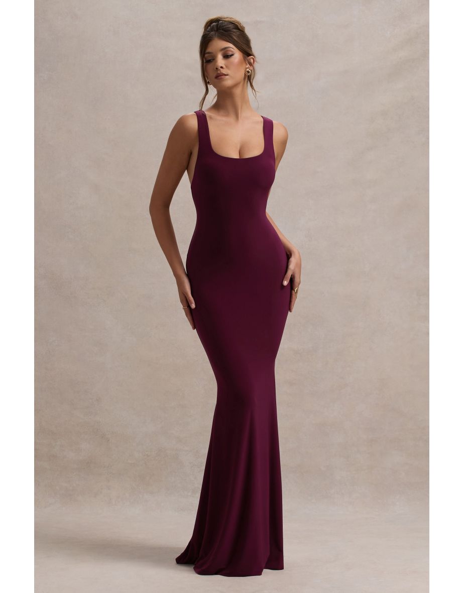 Shop Mahina Burgundy Square Neck Maxi Dress Online in Oman VogaCloset