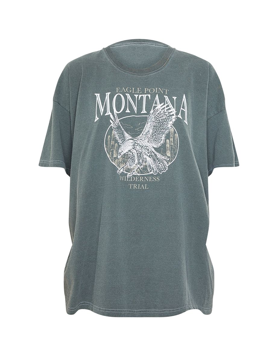 Black Montana Logo Oversized Washed T Shirt - 4