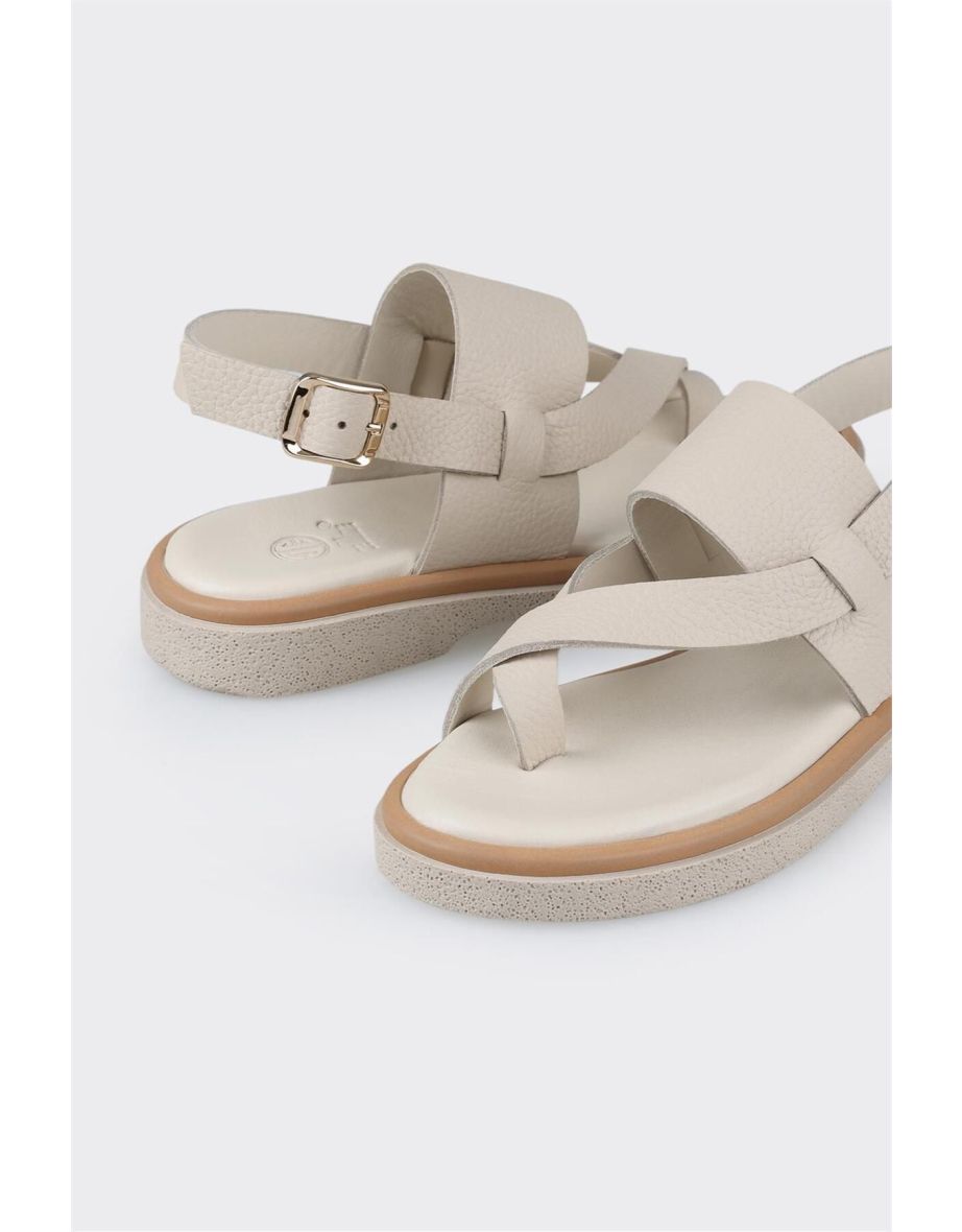 Beige Leather Women's Sports Sandals - 3