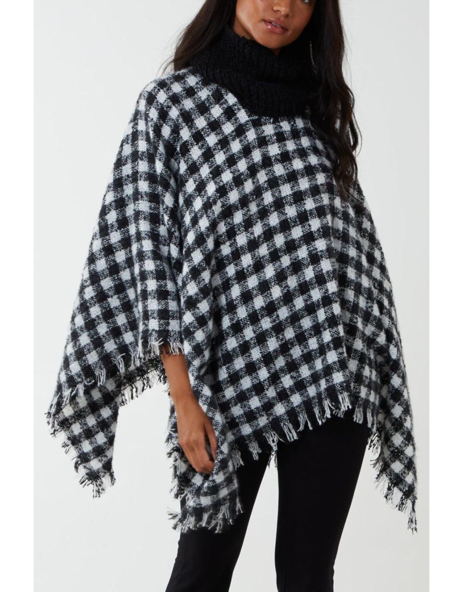Check Roll Neck Poncho