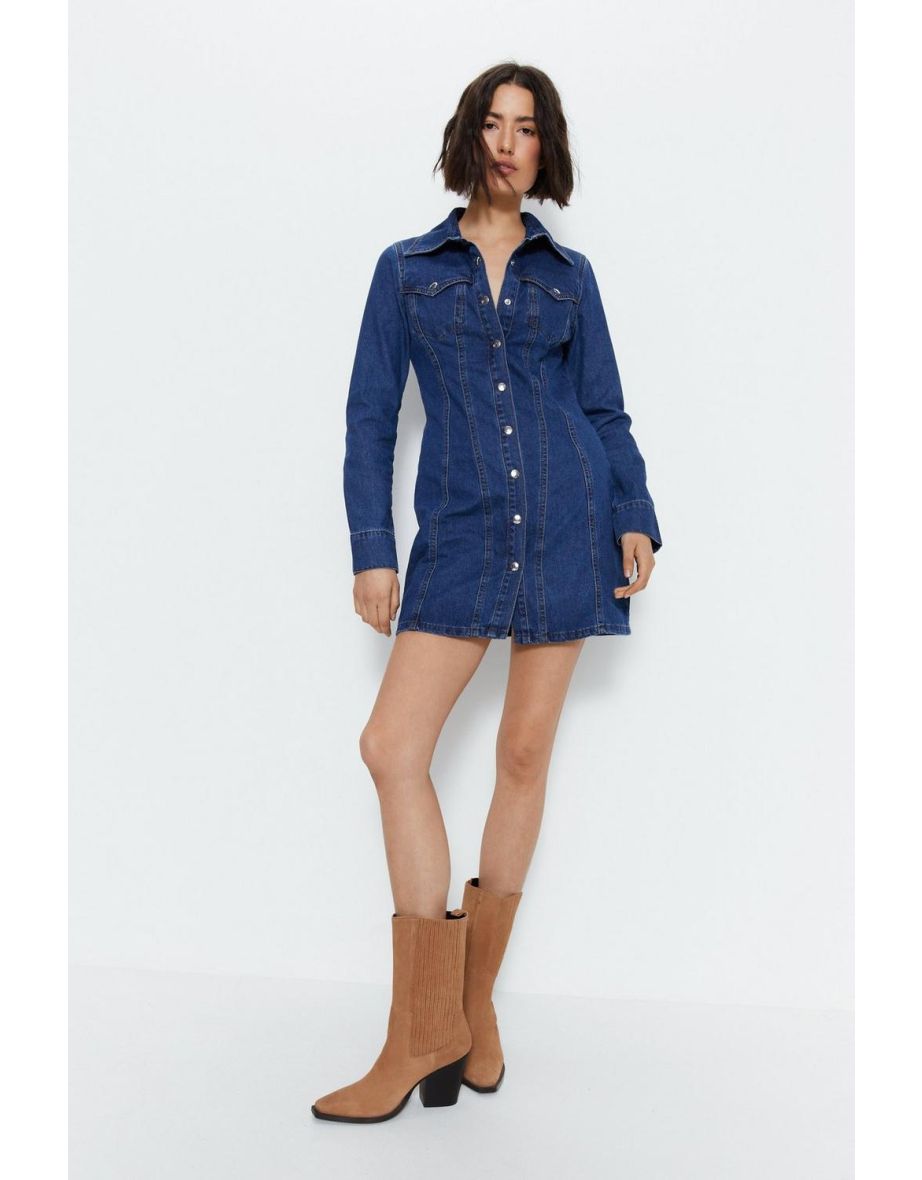 Fitted denim shirt dress hotsell