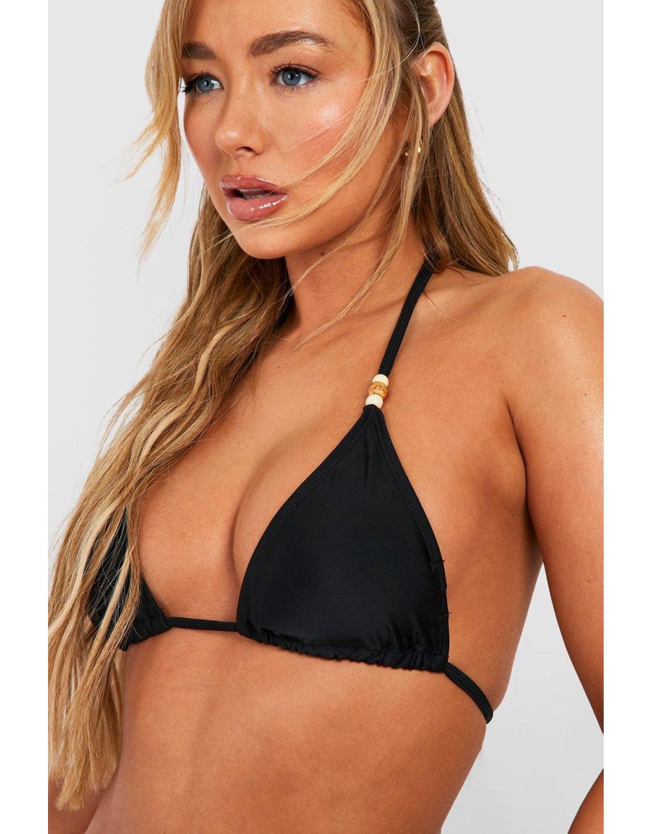 Wooden Bead Triangle Bikini Set - black - 2
