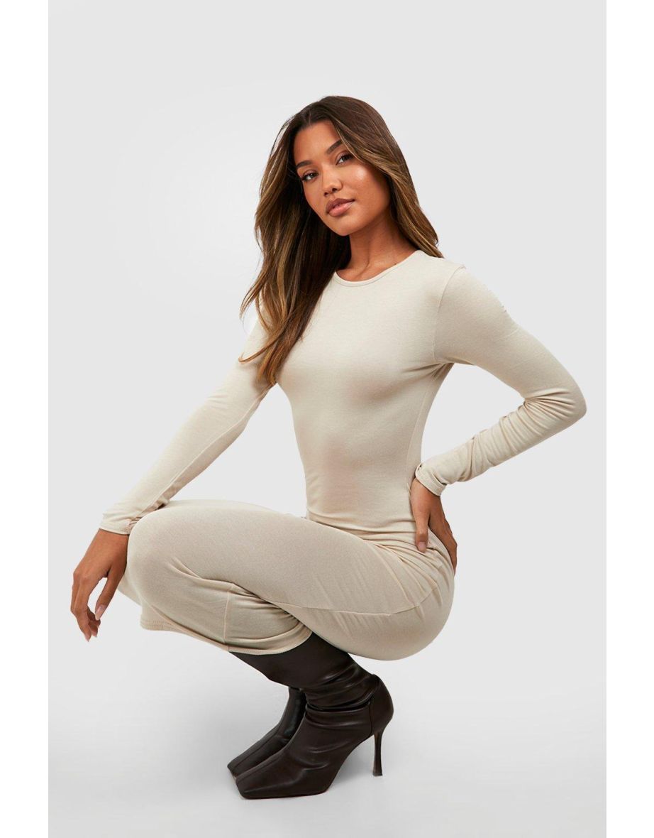 Long Sleeve Midi Dress - stone - 3