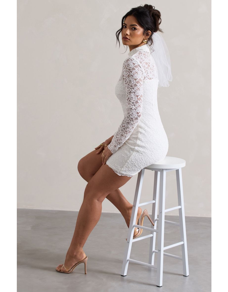 Gossip | White Lace High-Neck Mini Dress - 4