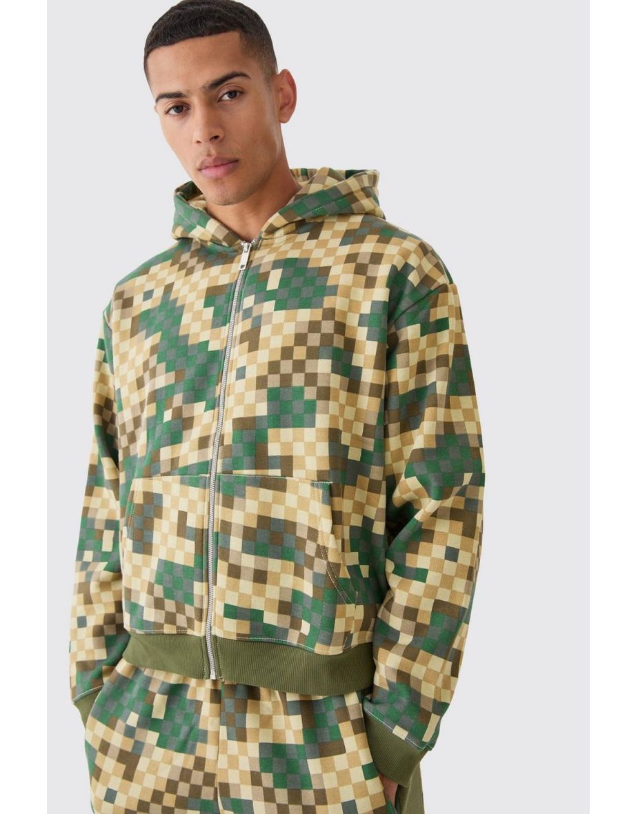 Oversized Boxy Zip Through Camo Hoodie Tracksuit - khaki - 2