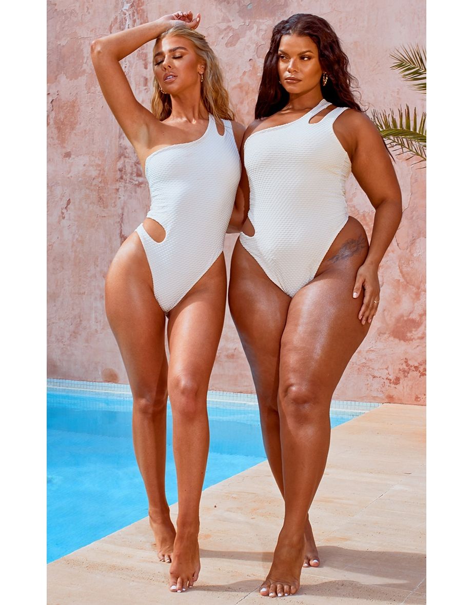 Recycled Plus Nude Waffle Texture Cut Out Swimsuit