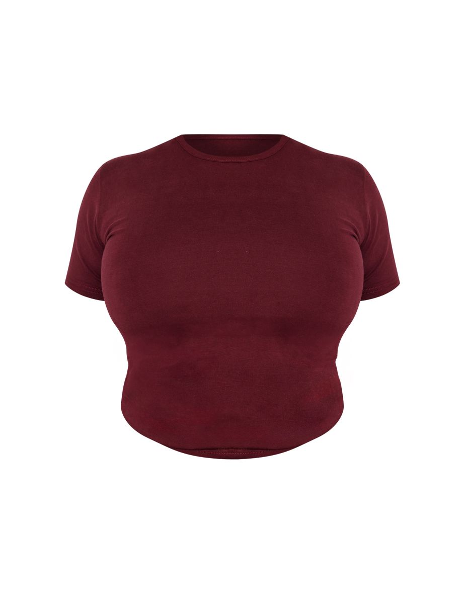 Plus Oxblood Premium Cotton Cap Sleeve T-shirt - 4