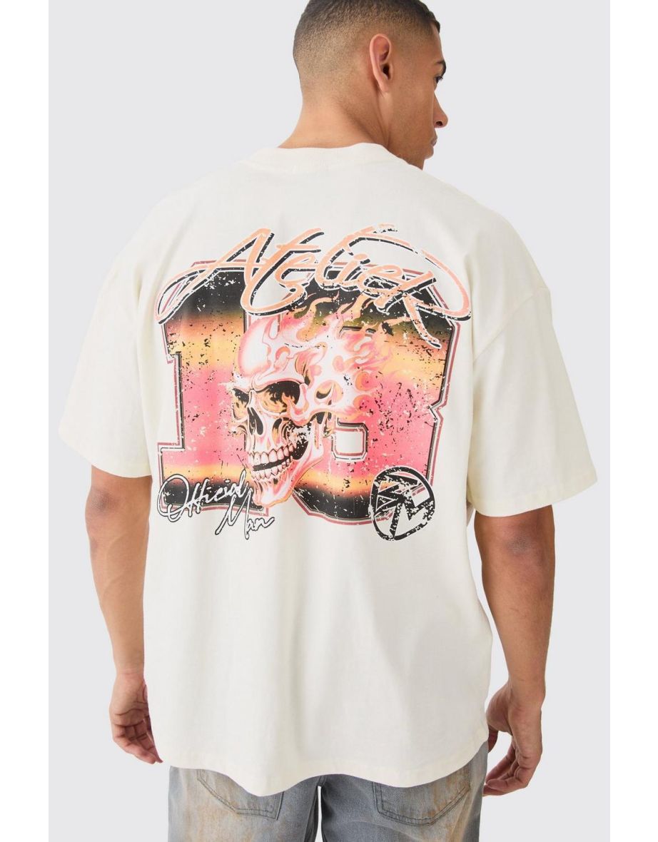 Oversized Heavyweight 13 Skull Graphic T-shirt - ecru