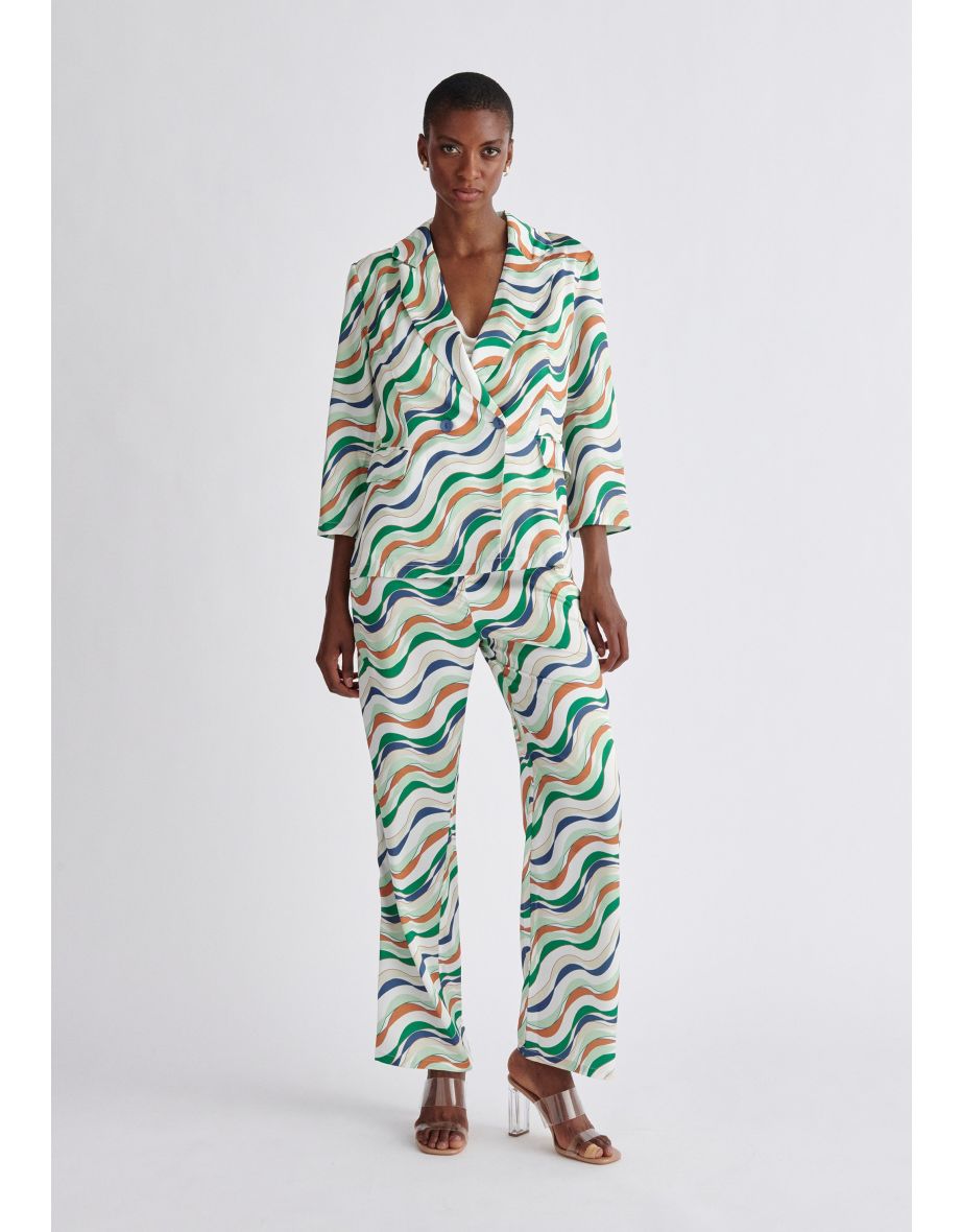 Belted Wave Print Blazer