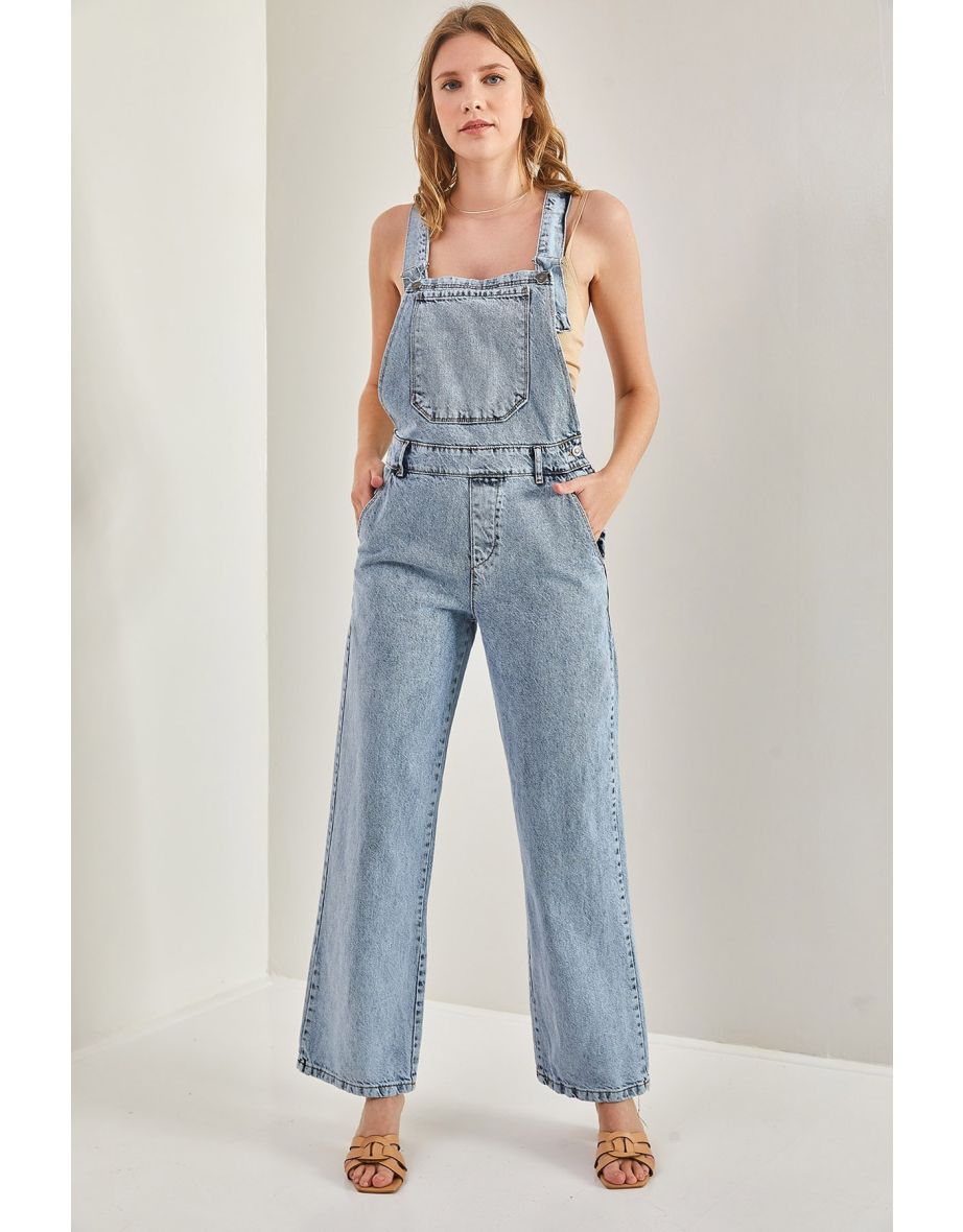 Women's Long Jeans With Straps, Bag Pocket and Long Jeans.