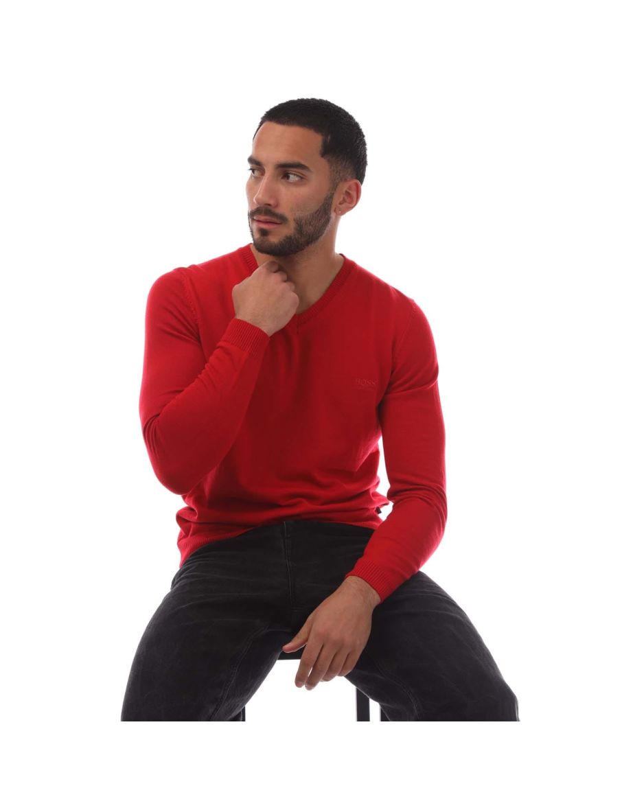 Men's Boss Batisse-E V-Neck Sweater in Red - 3