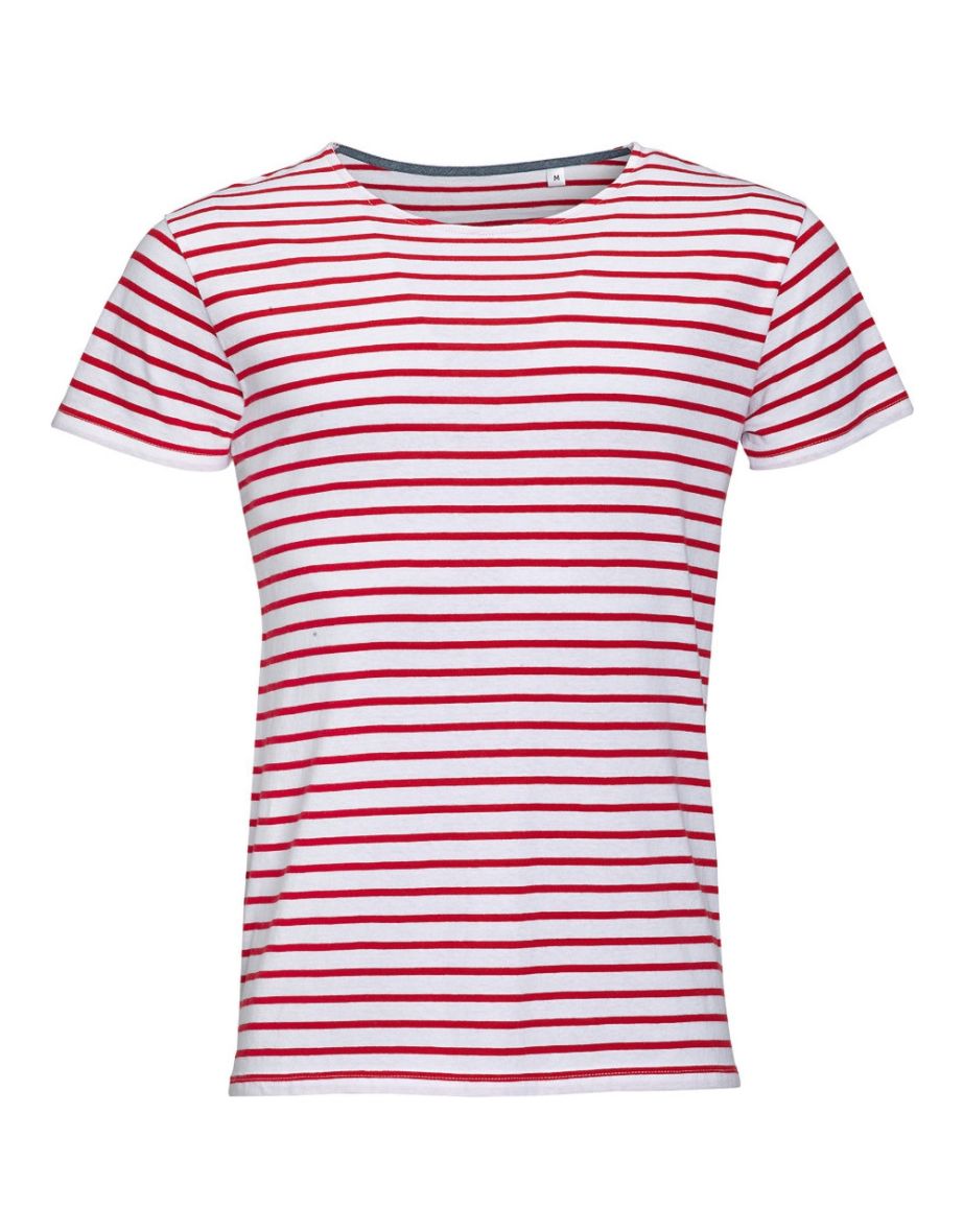 SOLS Mens Miles Striped Short Sleeve T-Shirt - White/Red