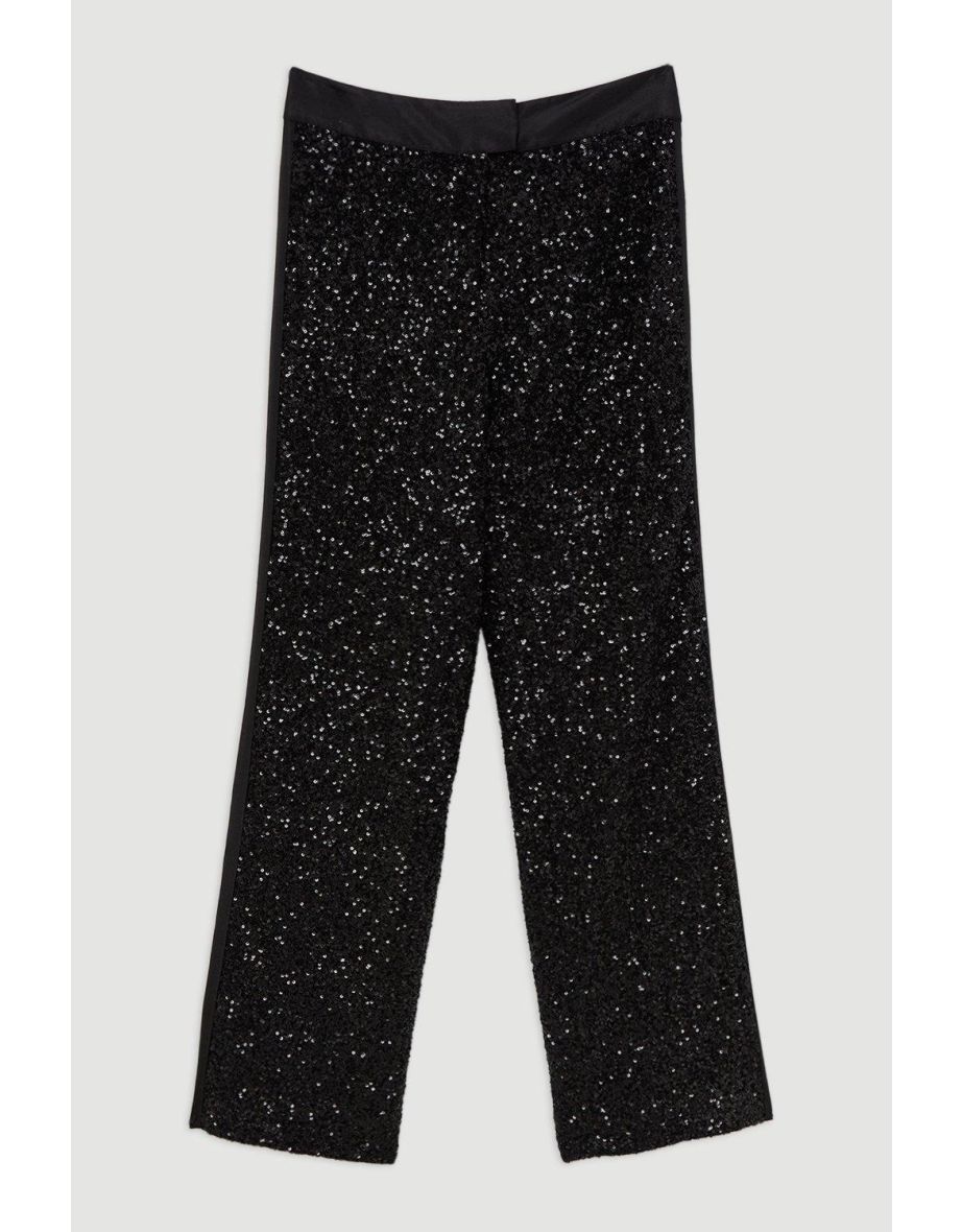 Sequin High Waisted Wide Leg Trousers - 3
