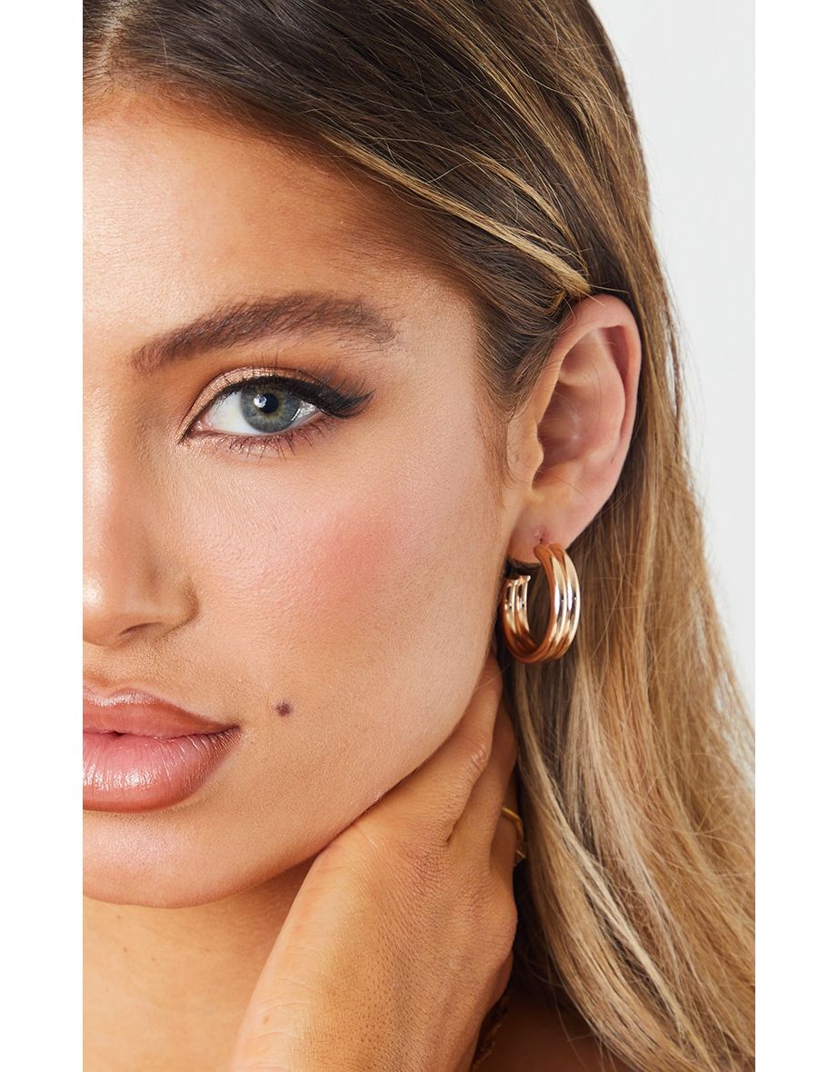 Gold Mini Chunky Double Hoop Earrings