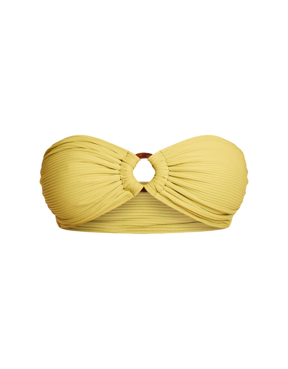 Lime Ribbed O Ring Bandeau Bikini Top - 4