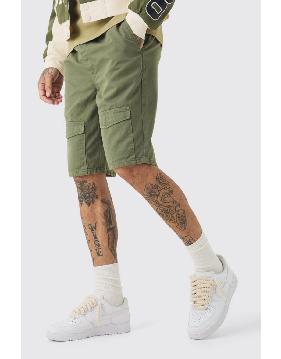Tall Elasticated Waist Relaxed Bungee Cord Shorts - khaki