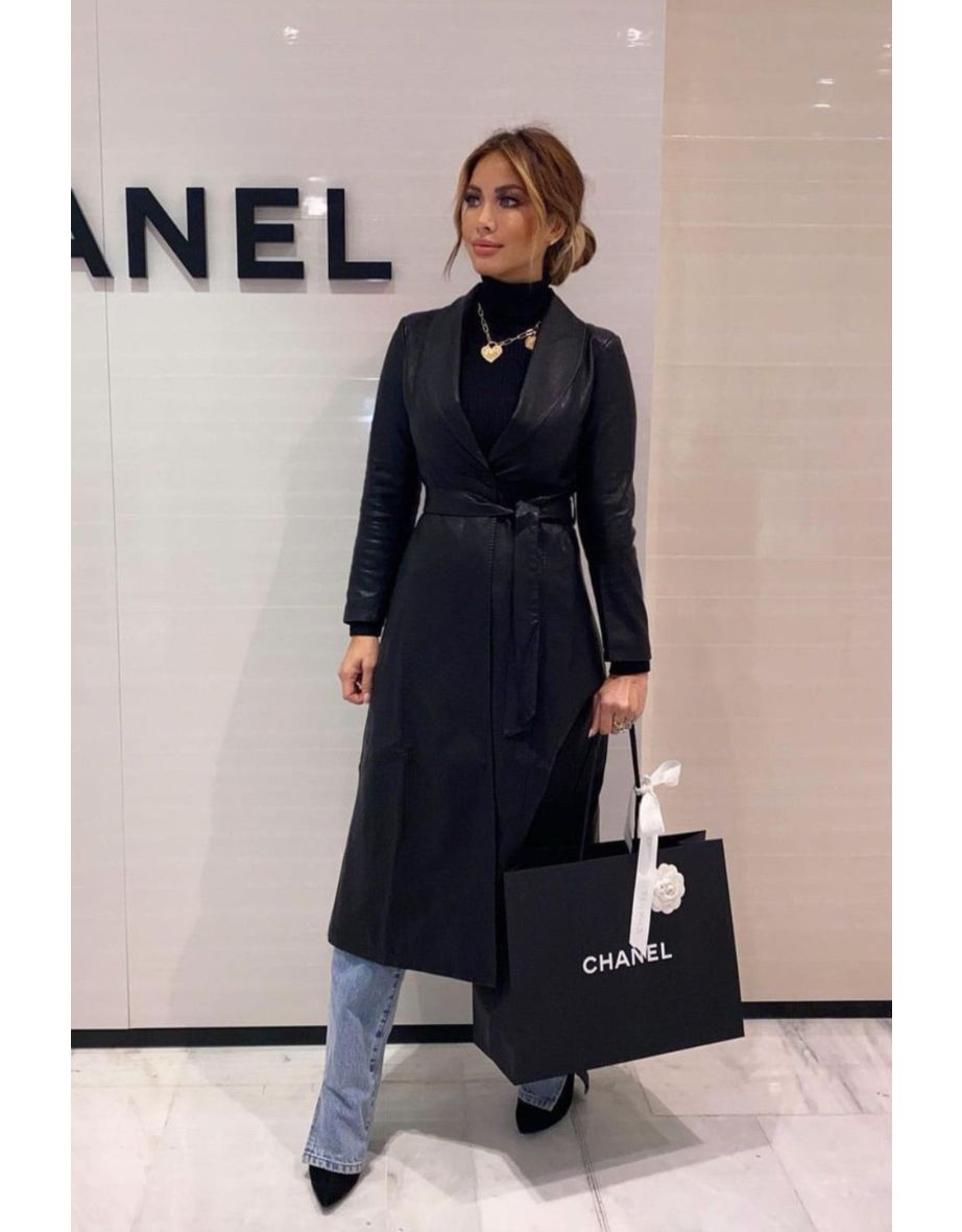 Shop KYLIE BLACK LEATHER LOOK LONG COAT Online in Qatar VogaCloset