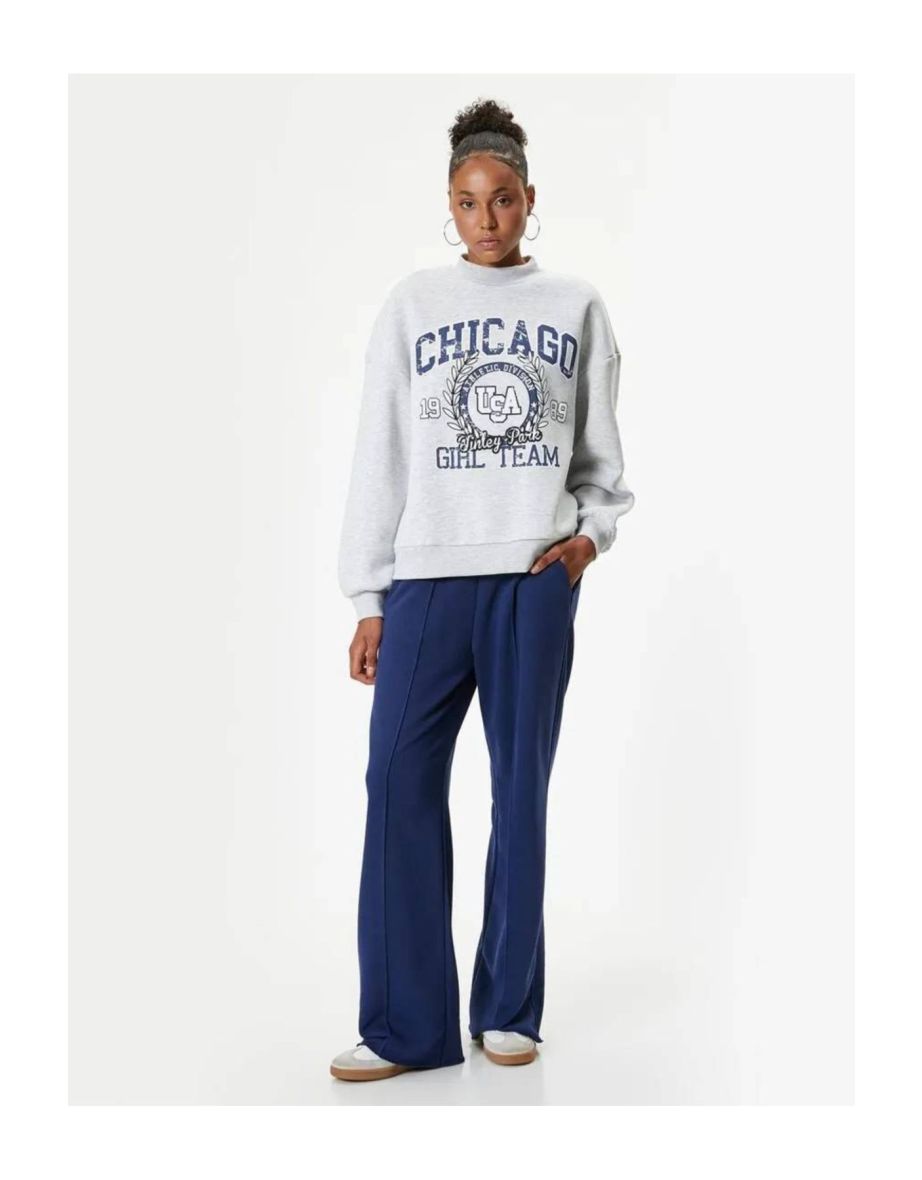 Shop Oversize Sweatshirt College Printed Crew Neck Ribbed Online in Oman VogaCloset