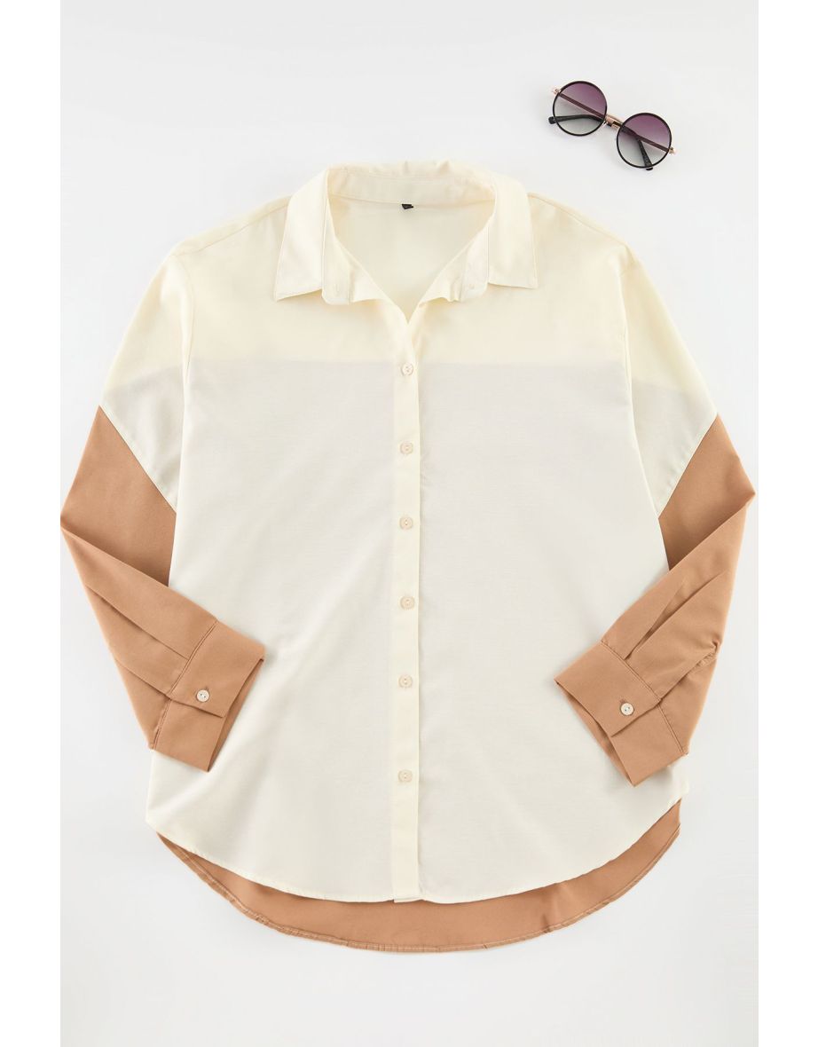 Ecru Color Blocked Boyfriend Wide Fit Woven Shirt