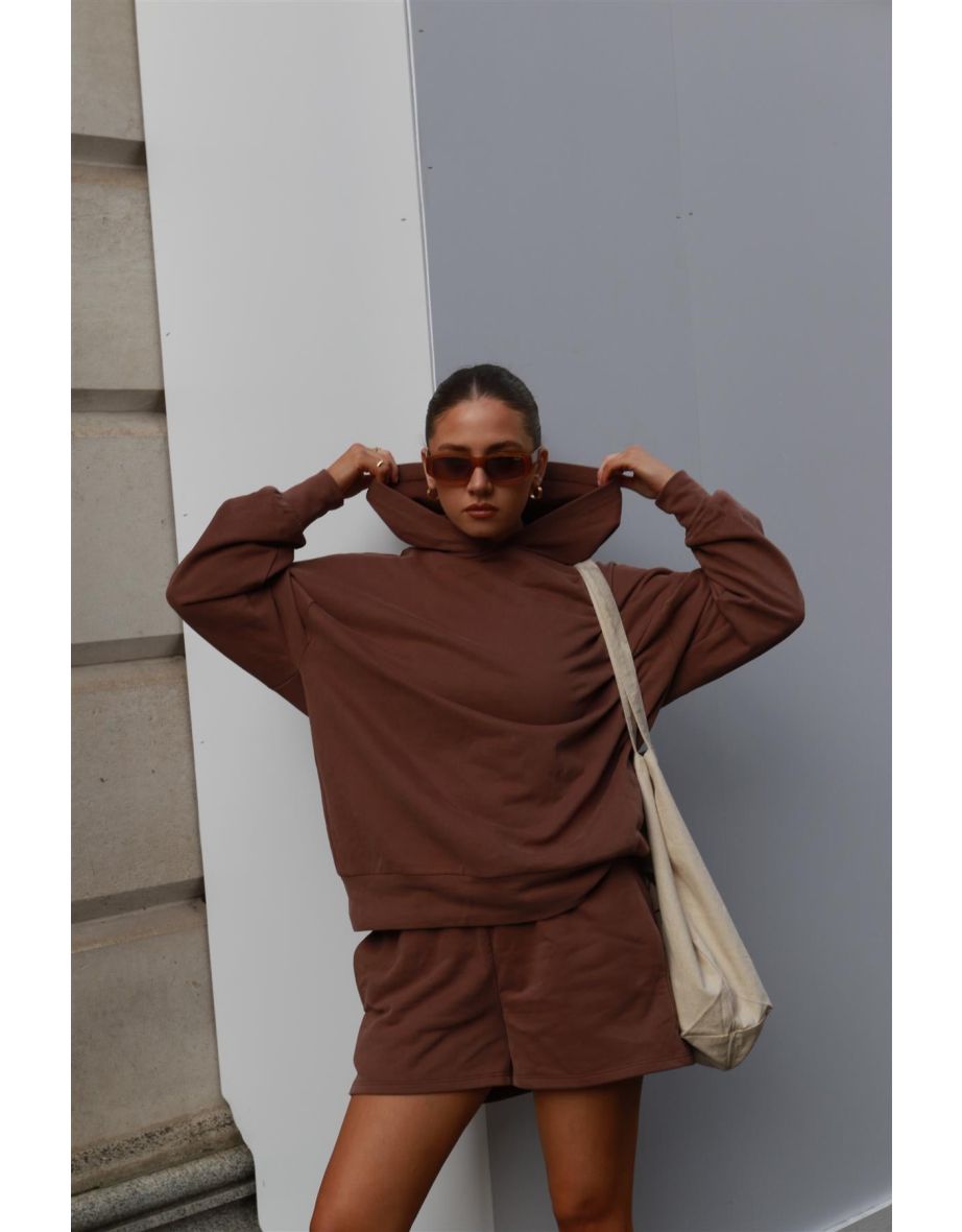Agon Lounge Boxy Oversized Hoodie - Coffee