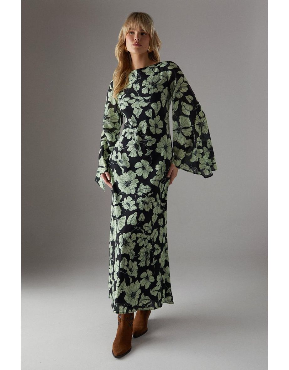 Column Low Back Maxi With Flared Sleeve
