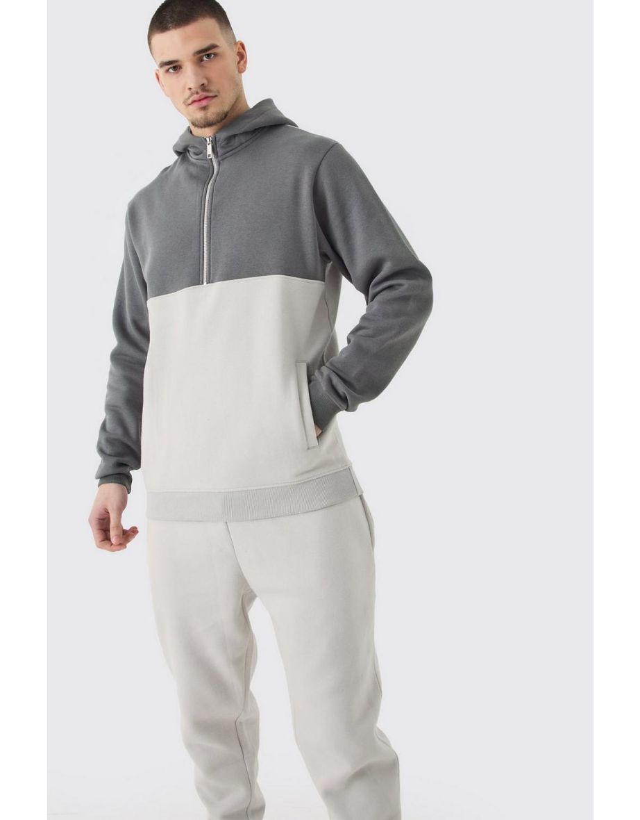 Tall Slim Fit Colour Block Half Zip Tracksuit - light grey - 2