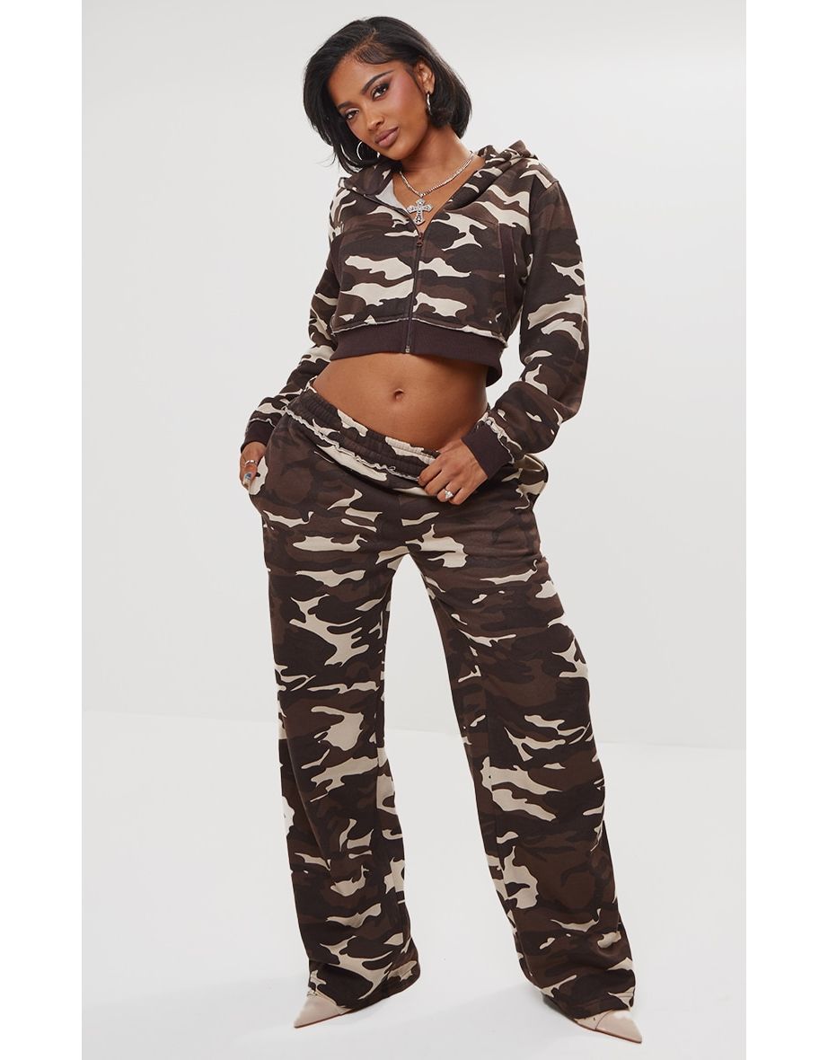 Shape Brown Camo Print Wide Leg Joggers
