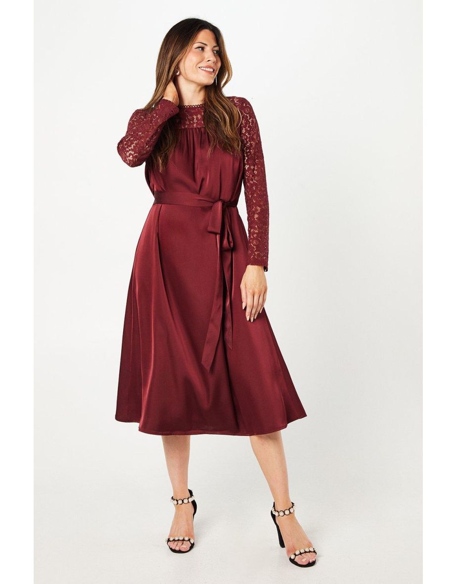 Occasion Satin Lace Midi Dress