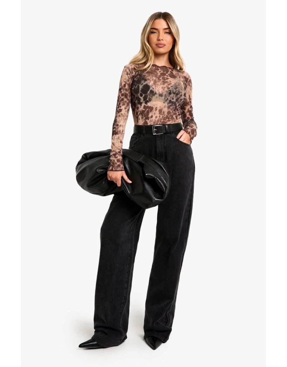 Animal Print Mesh Long Sleeve Top