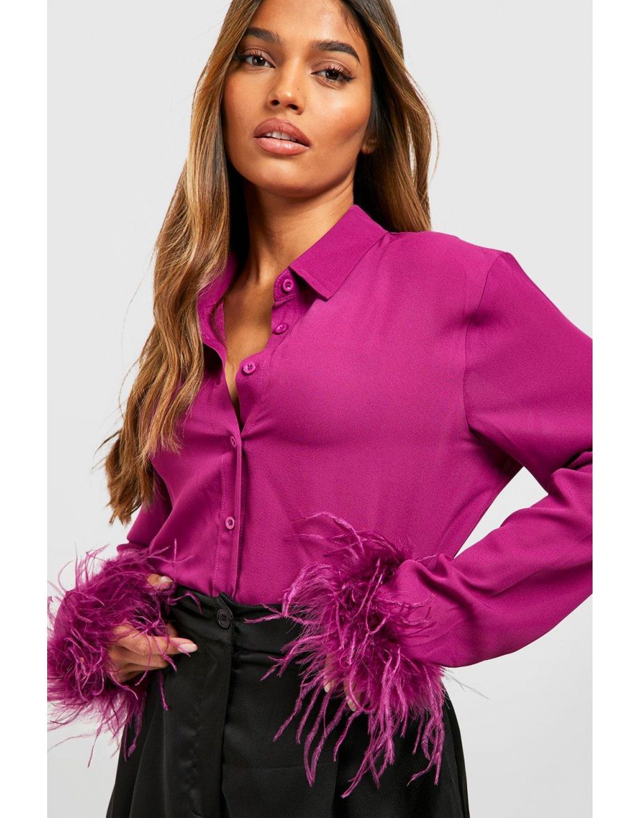 Oversized Feather Chiffon Shirt - purple - 3
