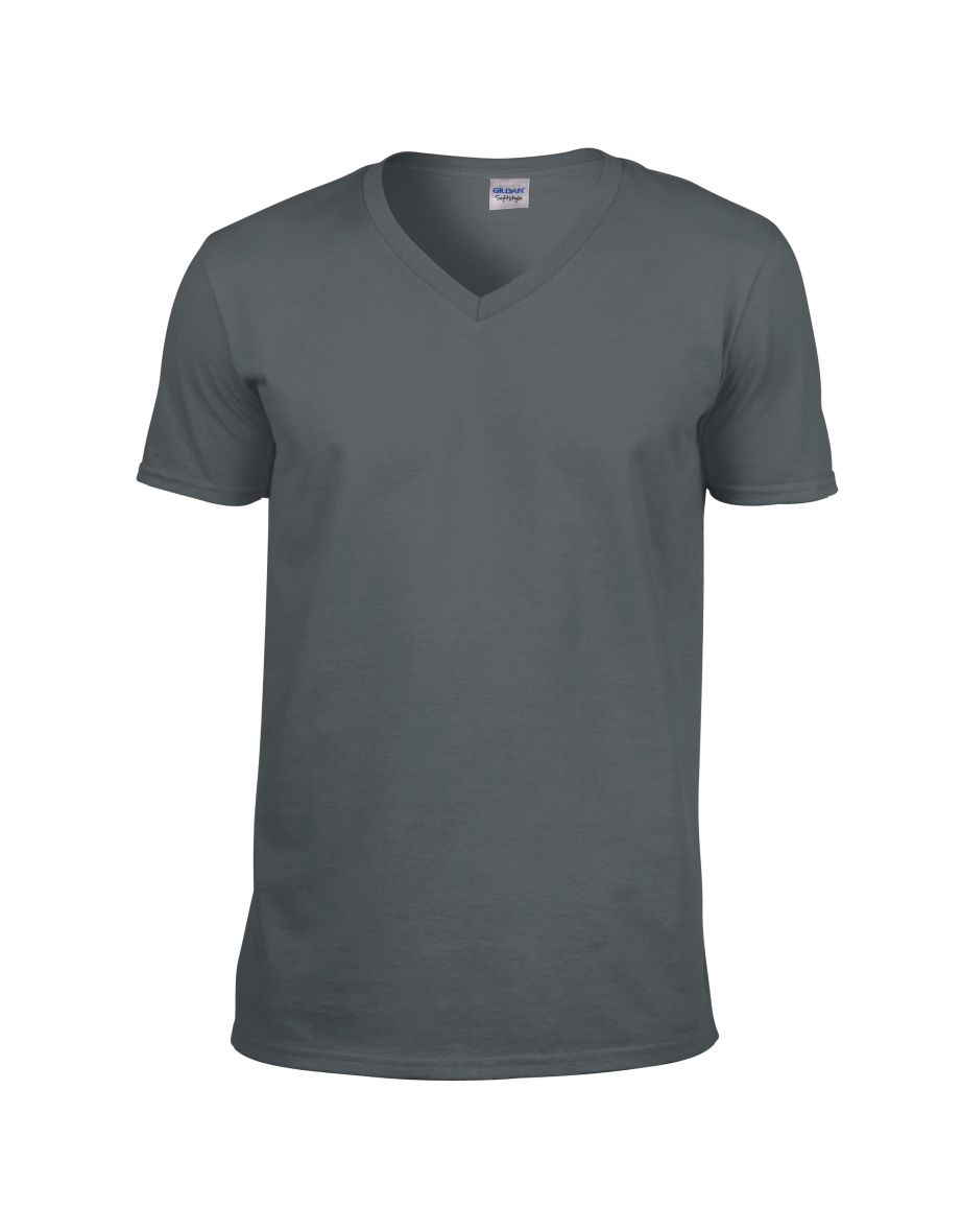 Gildan Mens Soft Style V-Neck Short Sleeve T-Shirt - Charcoal