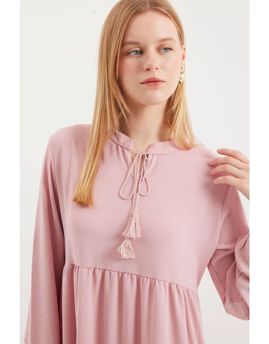 Collar Lace-Up Hijab Dress - A. Pink - 5