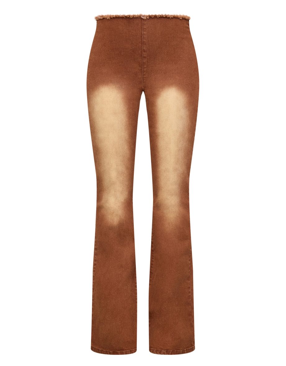 Washed Brown Lace Up Denim Jeans - 4